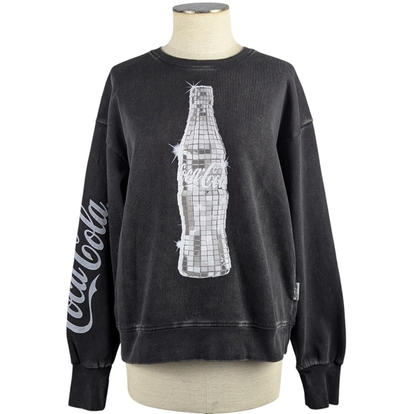 The Laundry Room Coca Cola Disco Print Sweatshirt Thumbholes Black Snow M NWT - Picture 1 of 15